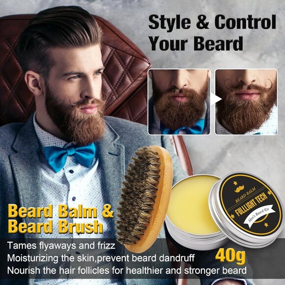 NEW Beard Kit for Men Grooming Beard Oil Wash Balm Comb Brush Scissor Father's D - Picture 6 of 15